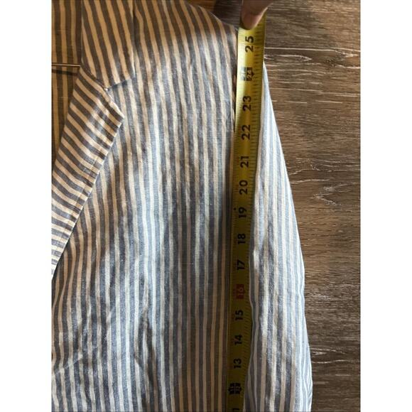 Tahari Blazer Women L Blue White Striped Linen Two Button Preppy Timeless Jacket - Picture 5 of 8